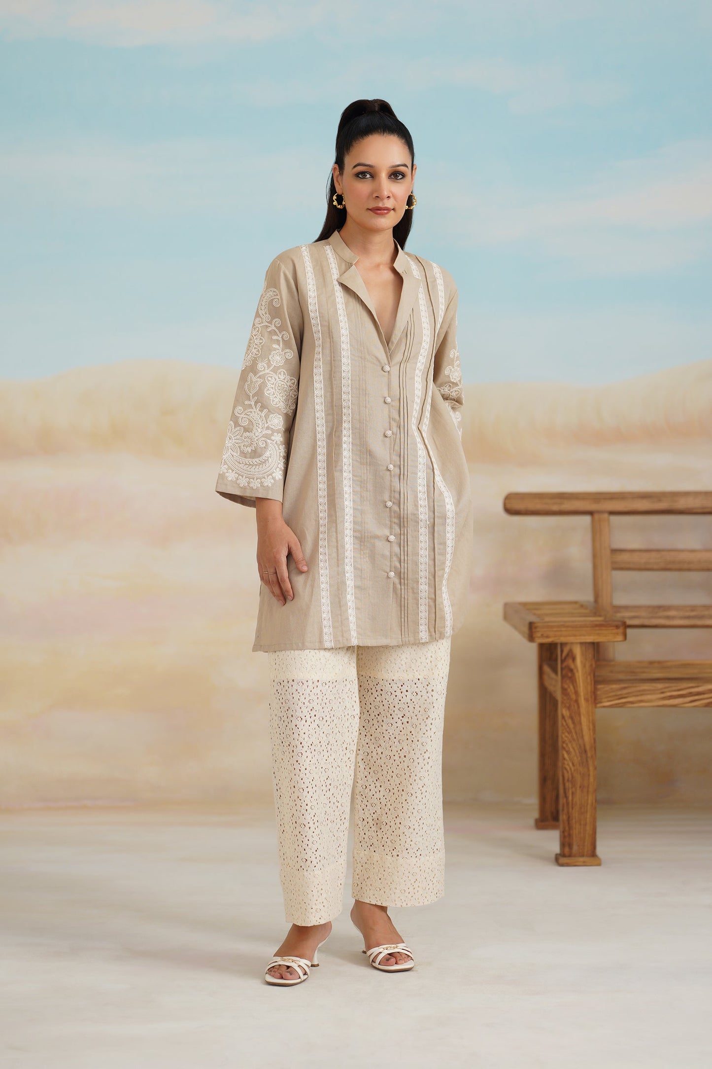 Saanvi Cotton Linen Embroidered Matching Set - Neetika Chopra