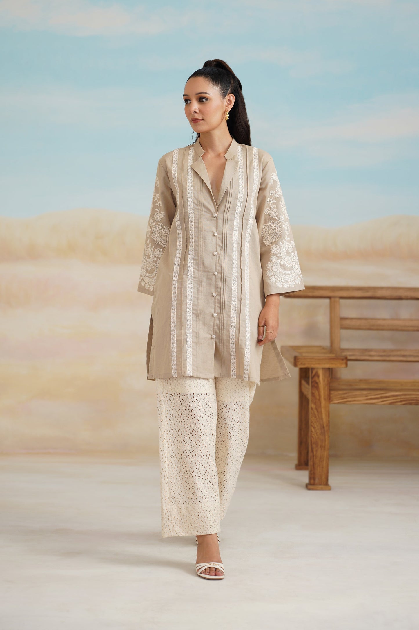 Saanvi Cotton Linen Embroidered Matching Set - Neetika Chopra