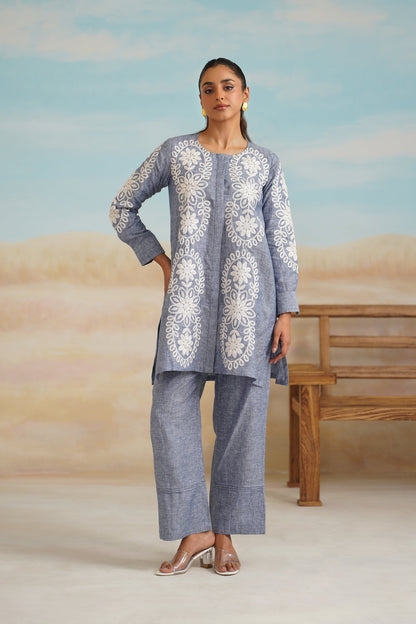Maya Pure Linen Embroidered Matching Set - Neetika Chopra