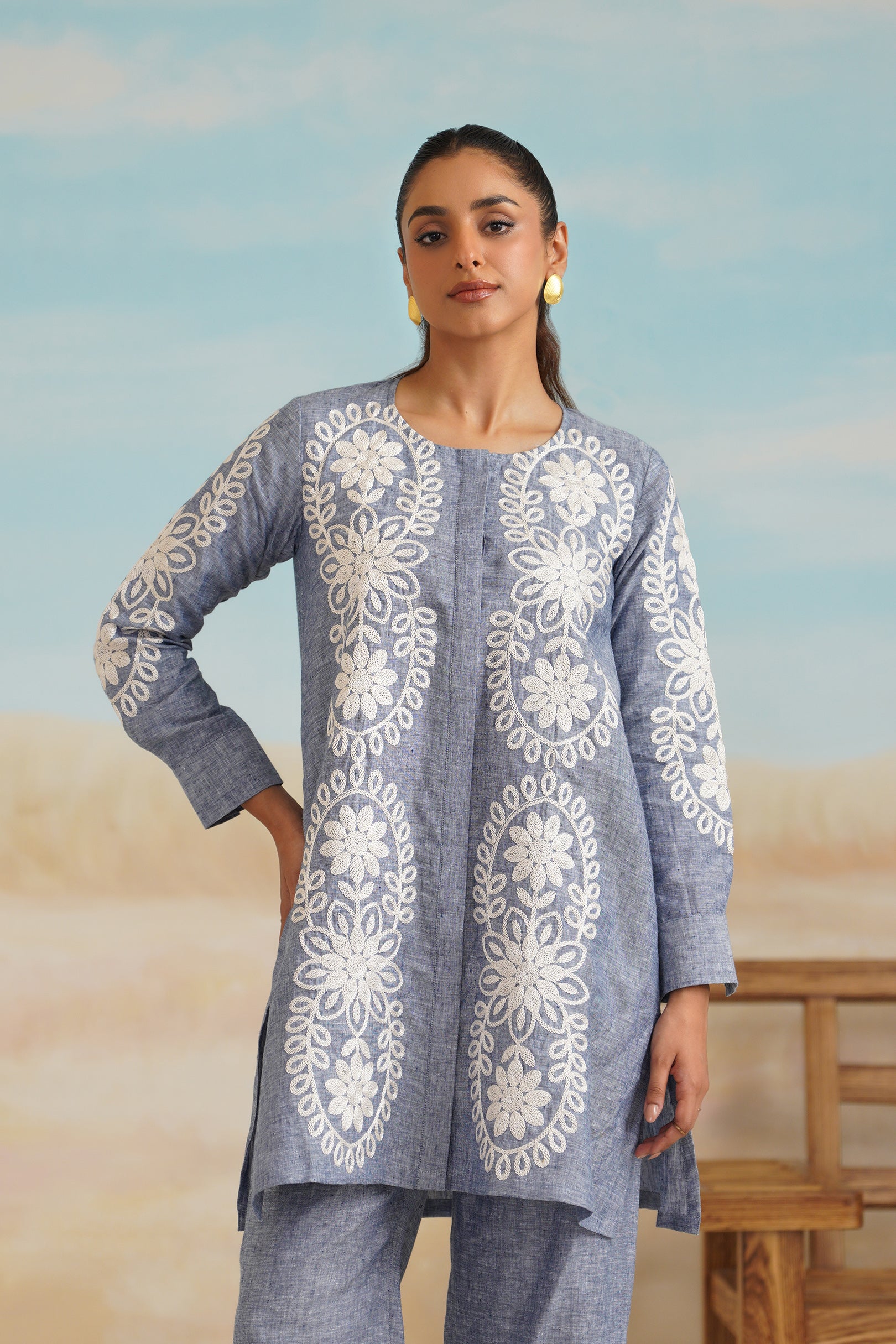 Maya Pure Linen Embroidered Top - Neetika Chopra
