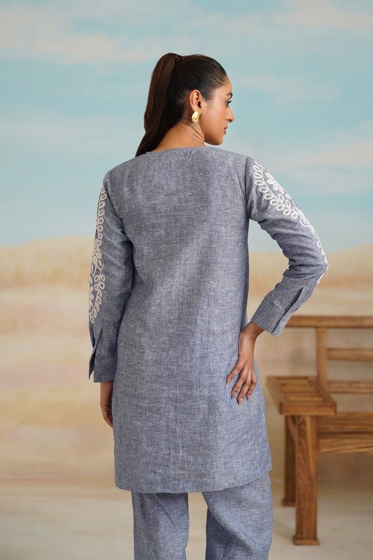 Maya Pure Linen Embroidered Matching Set - Neetika Chopra