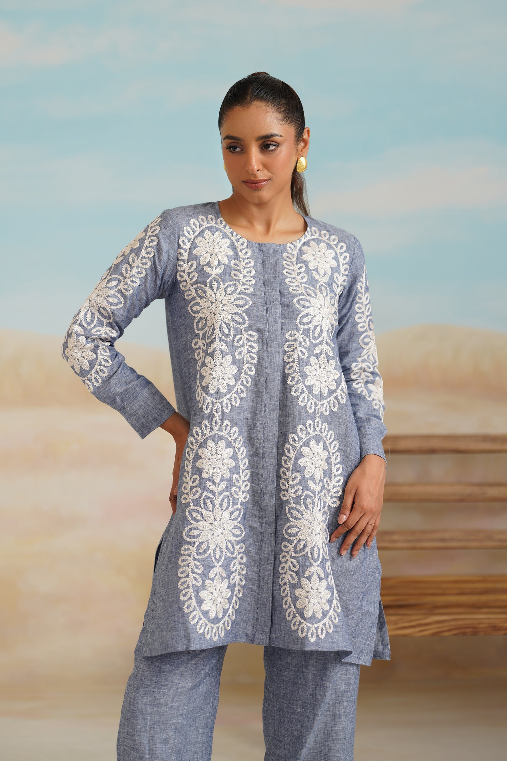 Maya Pure Linen Embroidered Top - Neetika Chopra