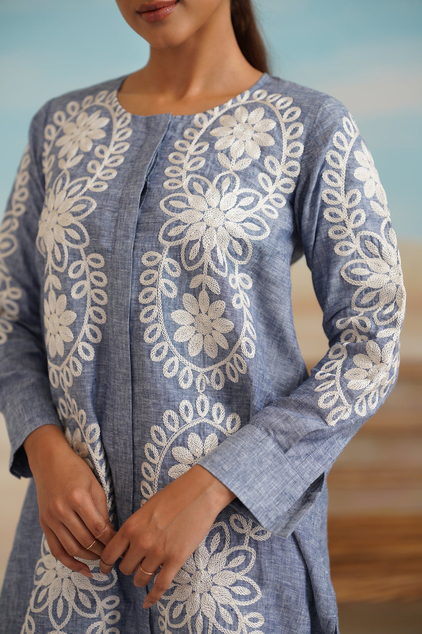 Maya Pure Linen Embroidered Matching Set - Neetika Chopra