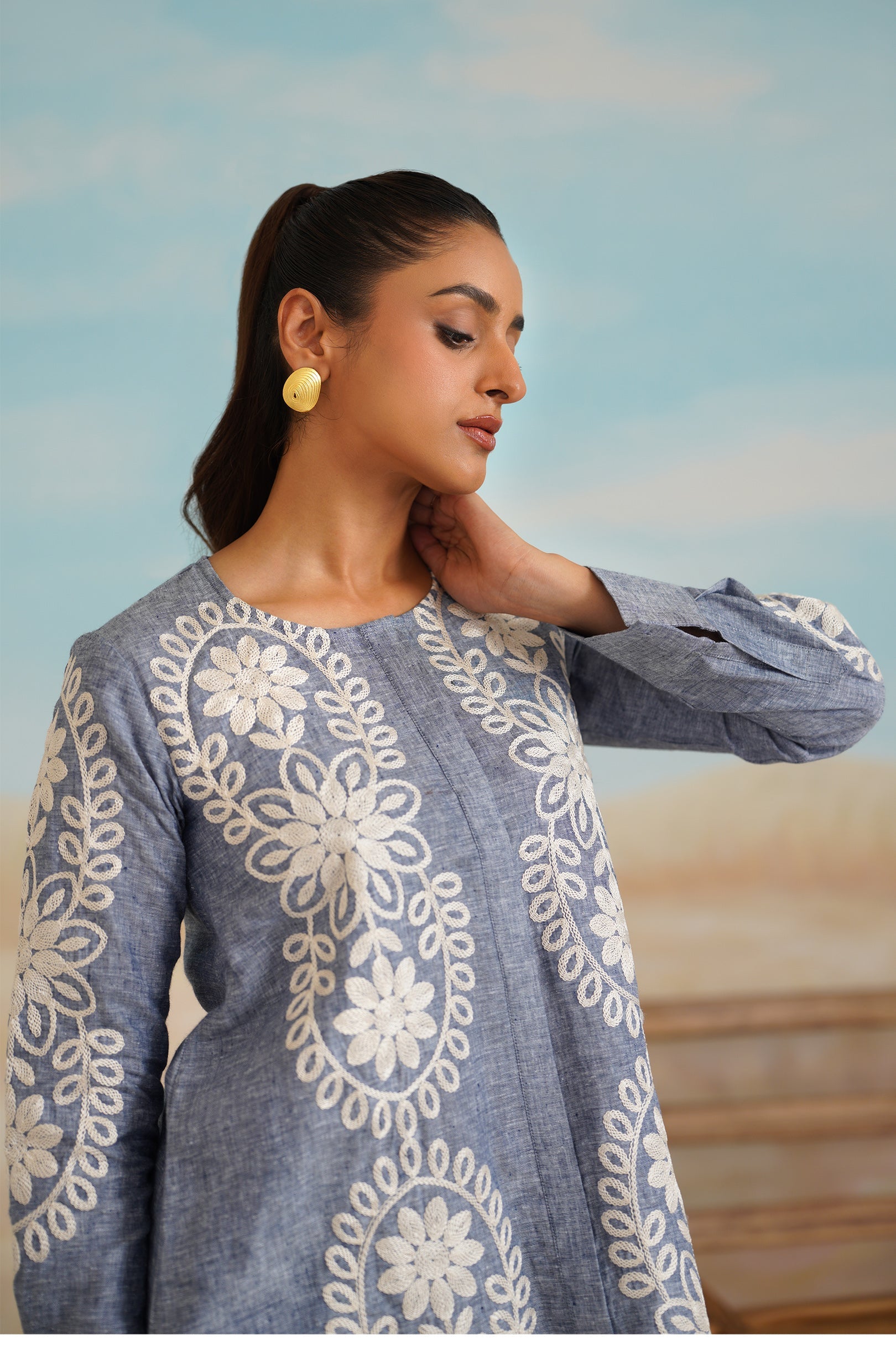 Maya Pure Linen Embroidered Top - Neetika Chopra