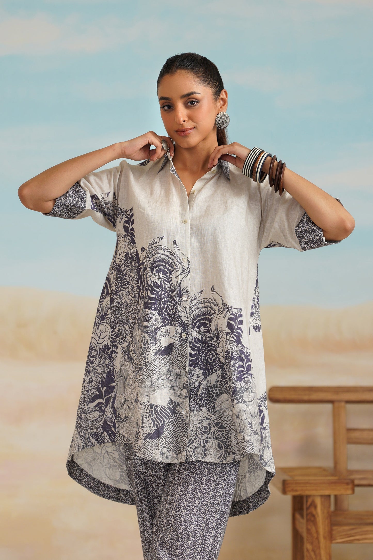 Helen Pure Linen Printed Top - Neetika Chopra