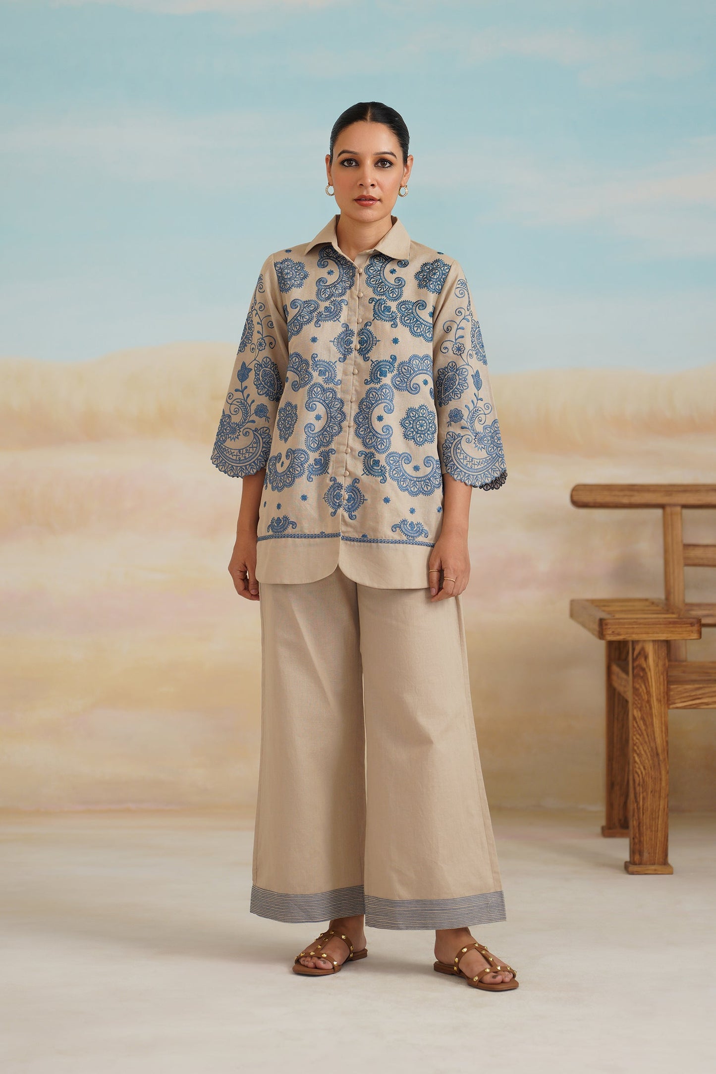 Zermin Cotton Linen Embroidered Matching Set - Neetika Chopra