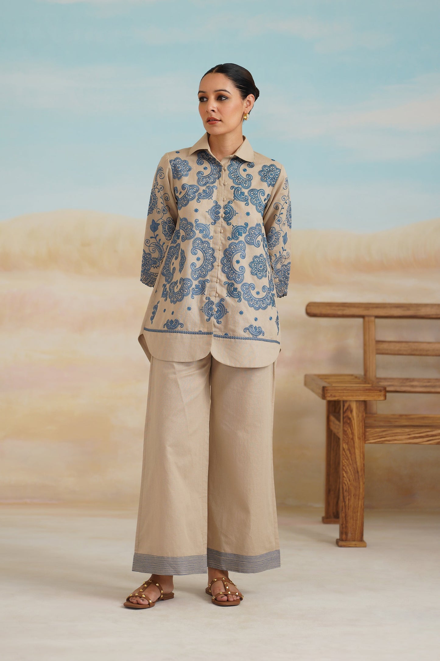 Zermin Cotton Linen Embroidered Matching Set - Neetika Chopra