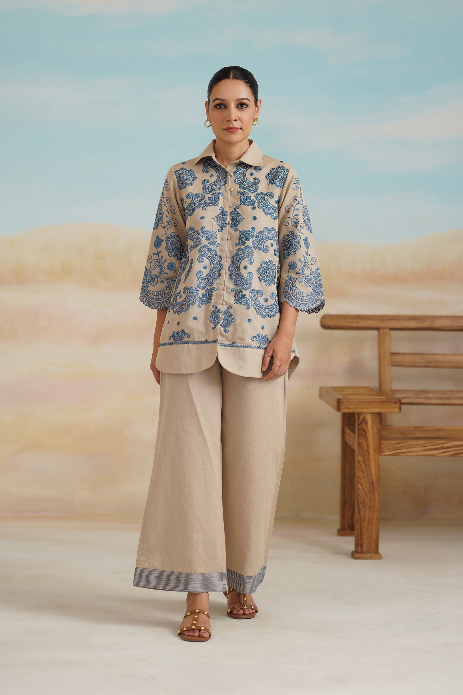 Zermin Cotton Linen Embroidered Matching Set - Neetika Chopra