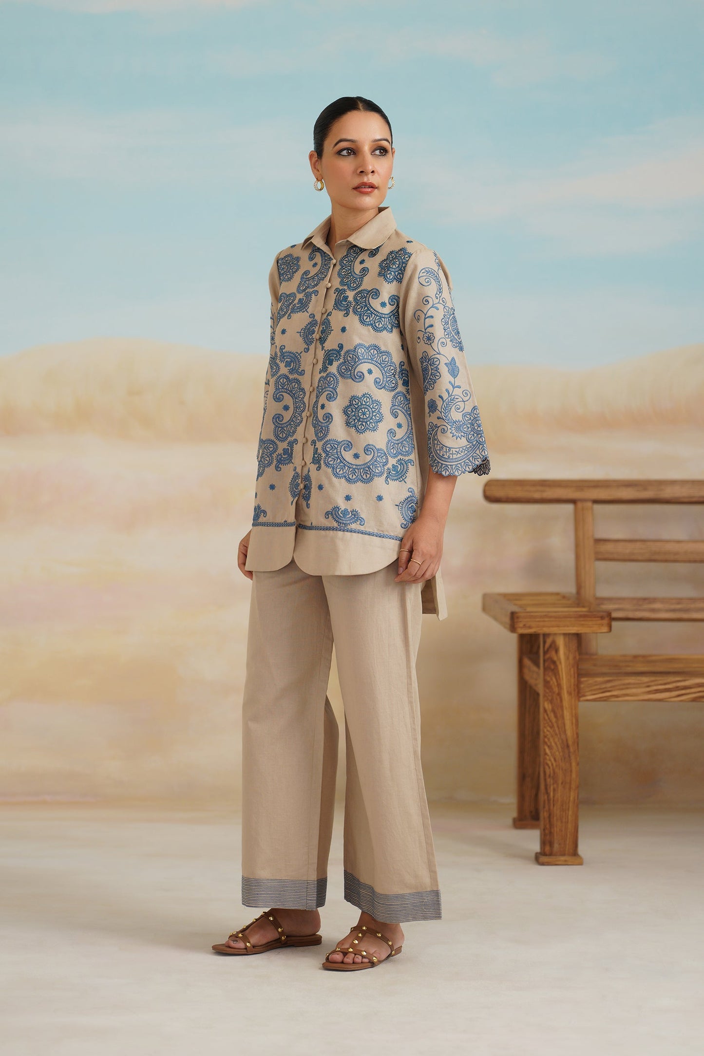Zermin Cotton Linen Embroidered Matching Set - Neetika Chopra