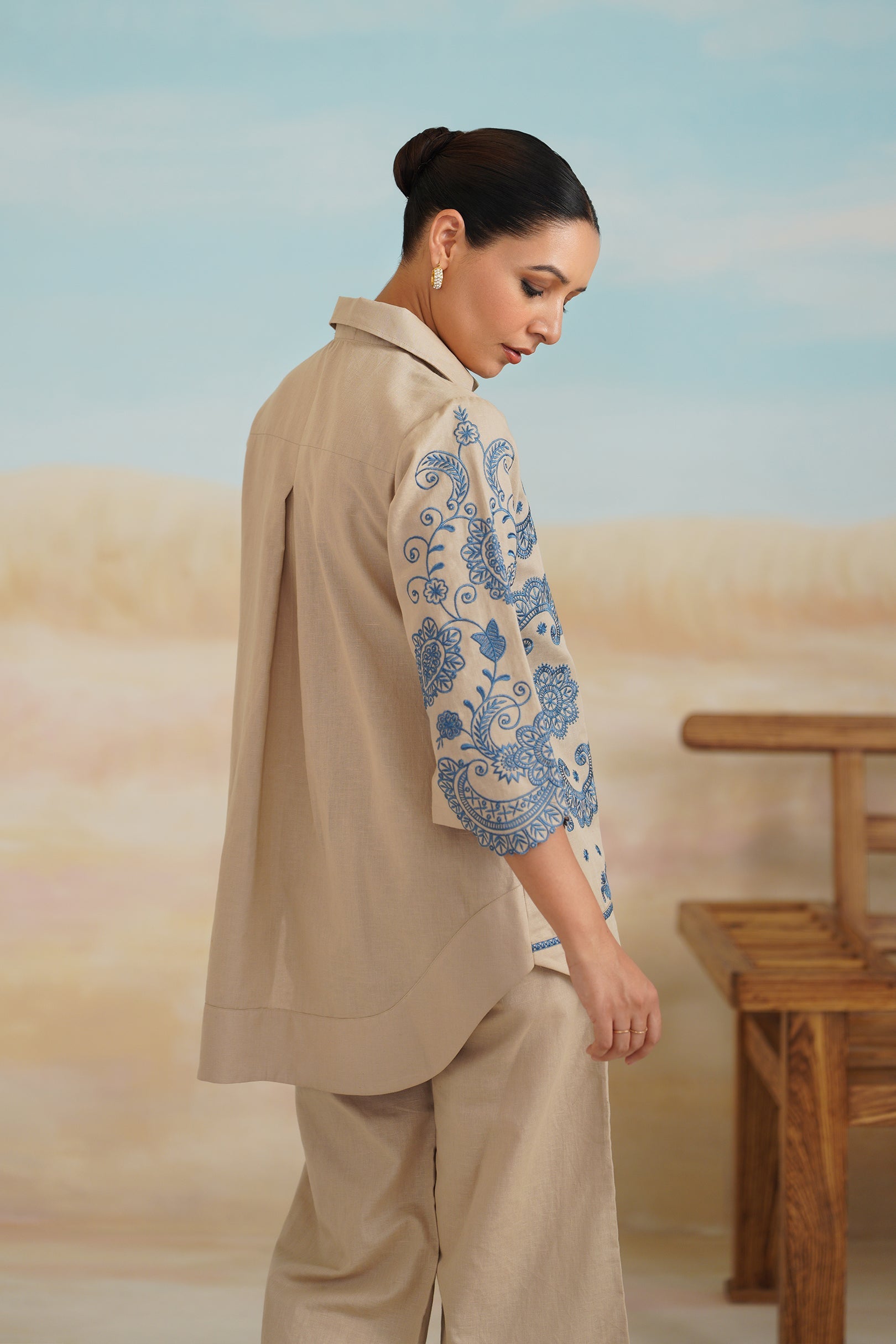 Zermin Cotton Linen Embroidered Matching Set - Neetika Chopra