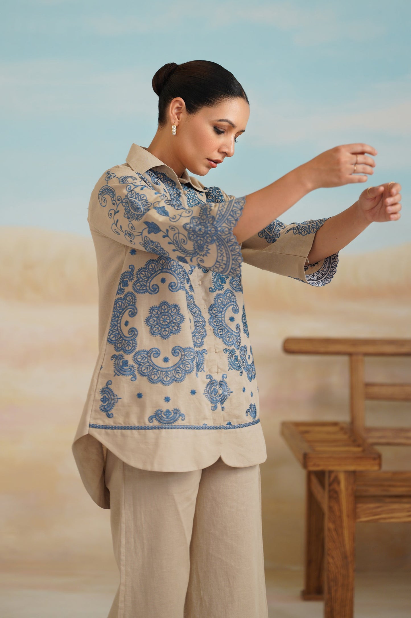 Zermin Cotton Linen Embroidered Top - Neetika Chopra