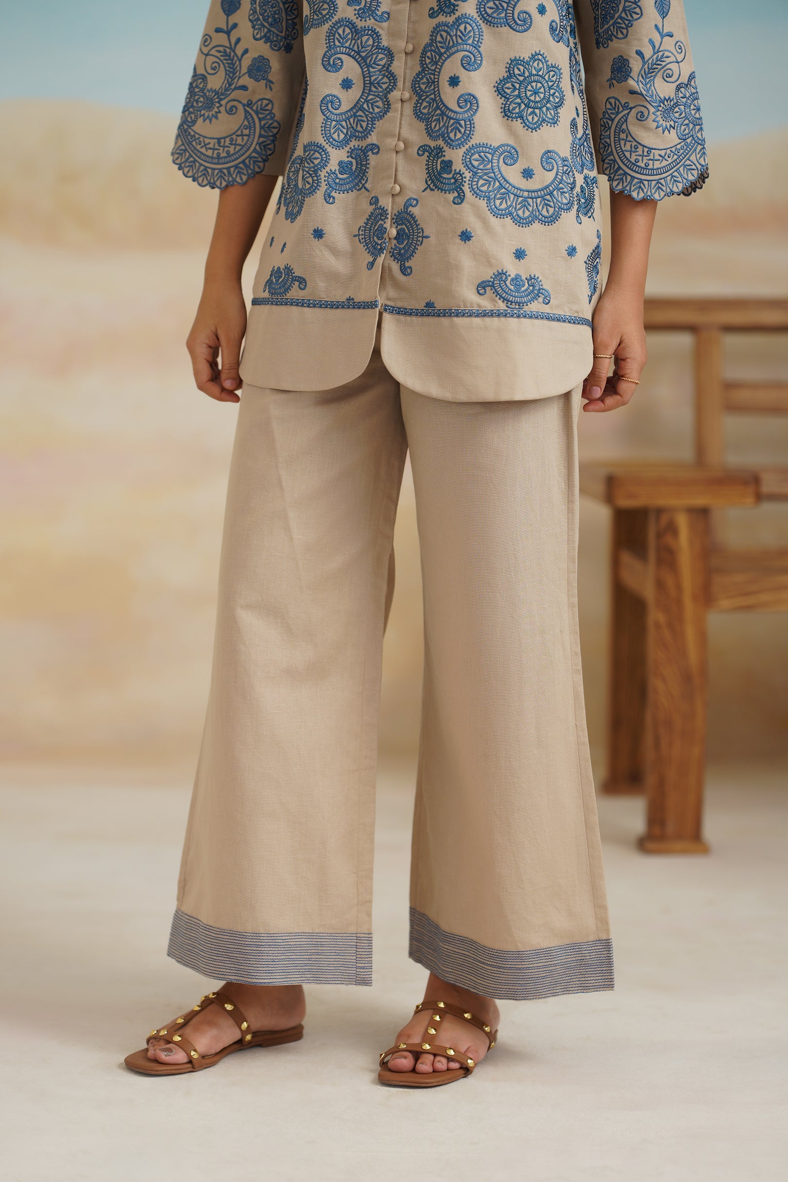 Zermin Cotton Linen Embroidered Matching Set - Neetika Chopra