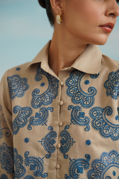 Zermin Cotton Linen Embroidered Top - Neetika Chopra
