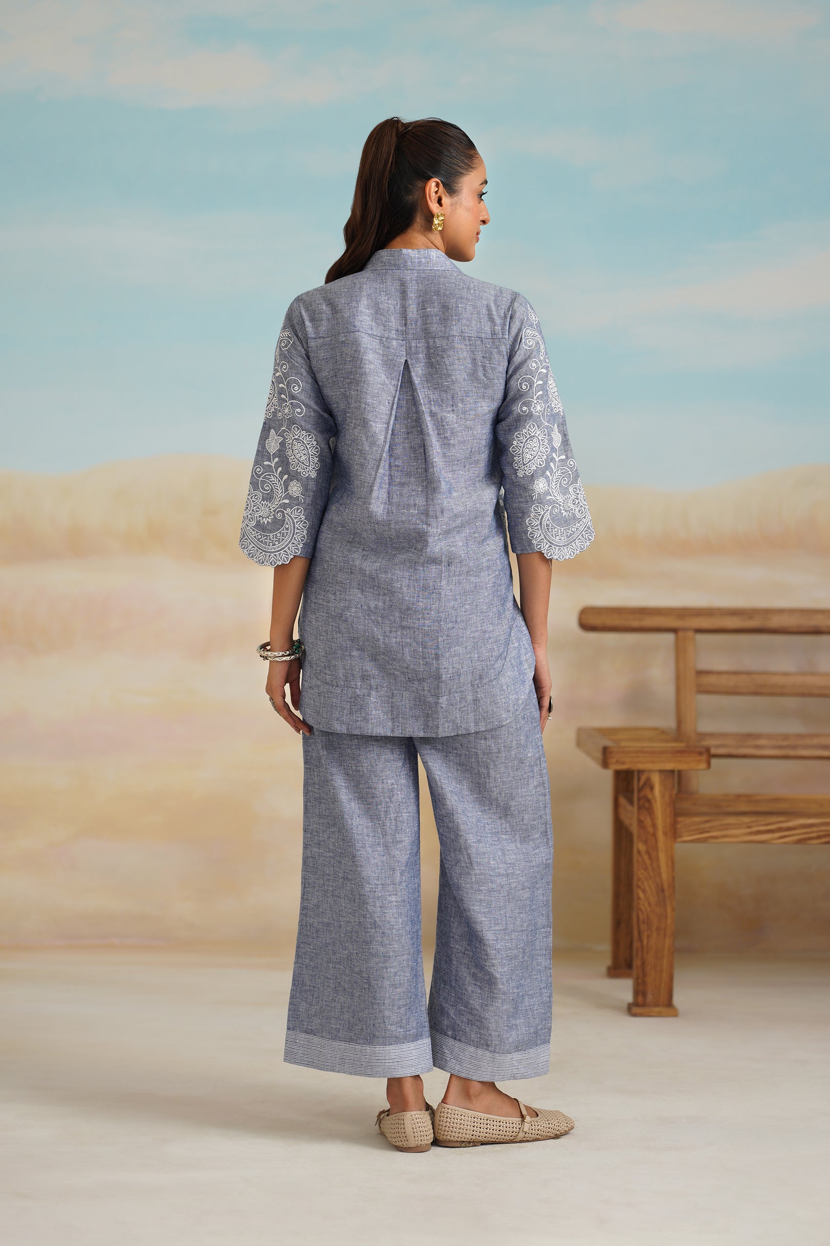 Aditi Pure Linen Embroidered Matching Set - Neetika Chopra