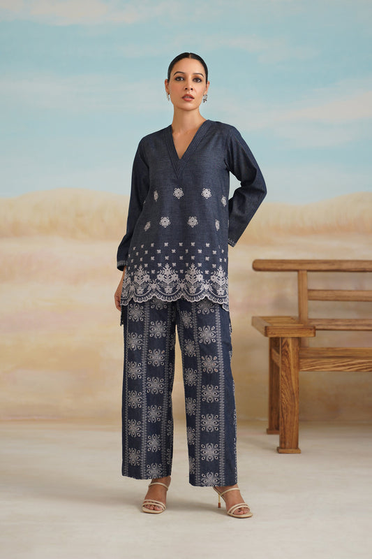 Denim Embroidered  Matching Set - Neetika Chopra