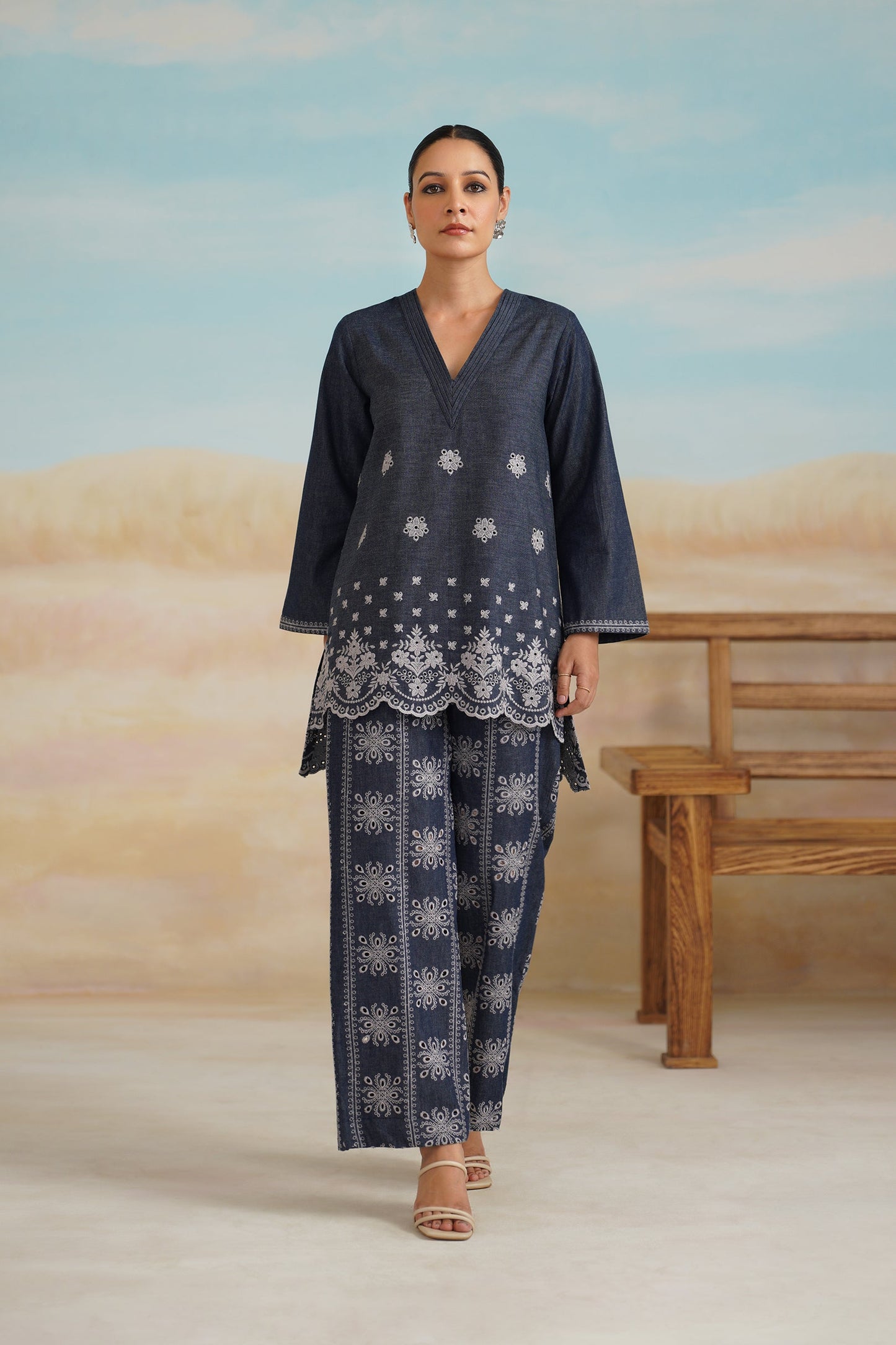 Denim Embroidered  Matching Set - Neetika Chopra