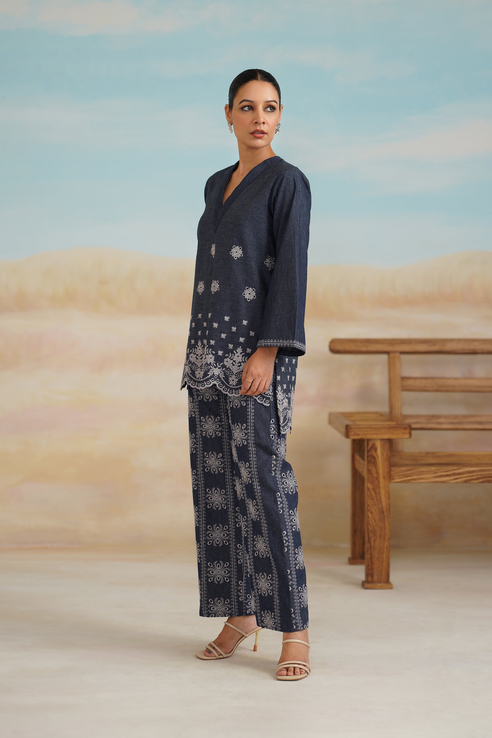 Denim Embroidered  Matching Set - Neetika Chopra