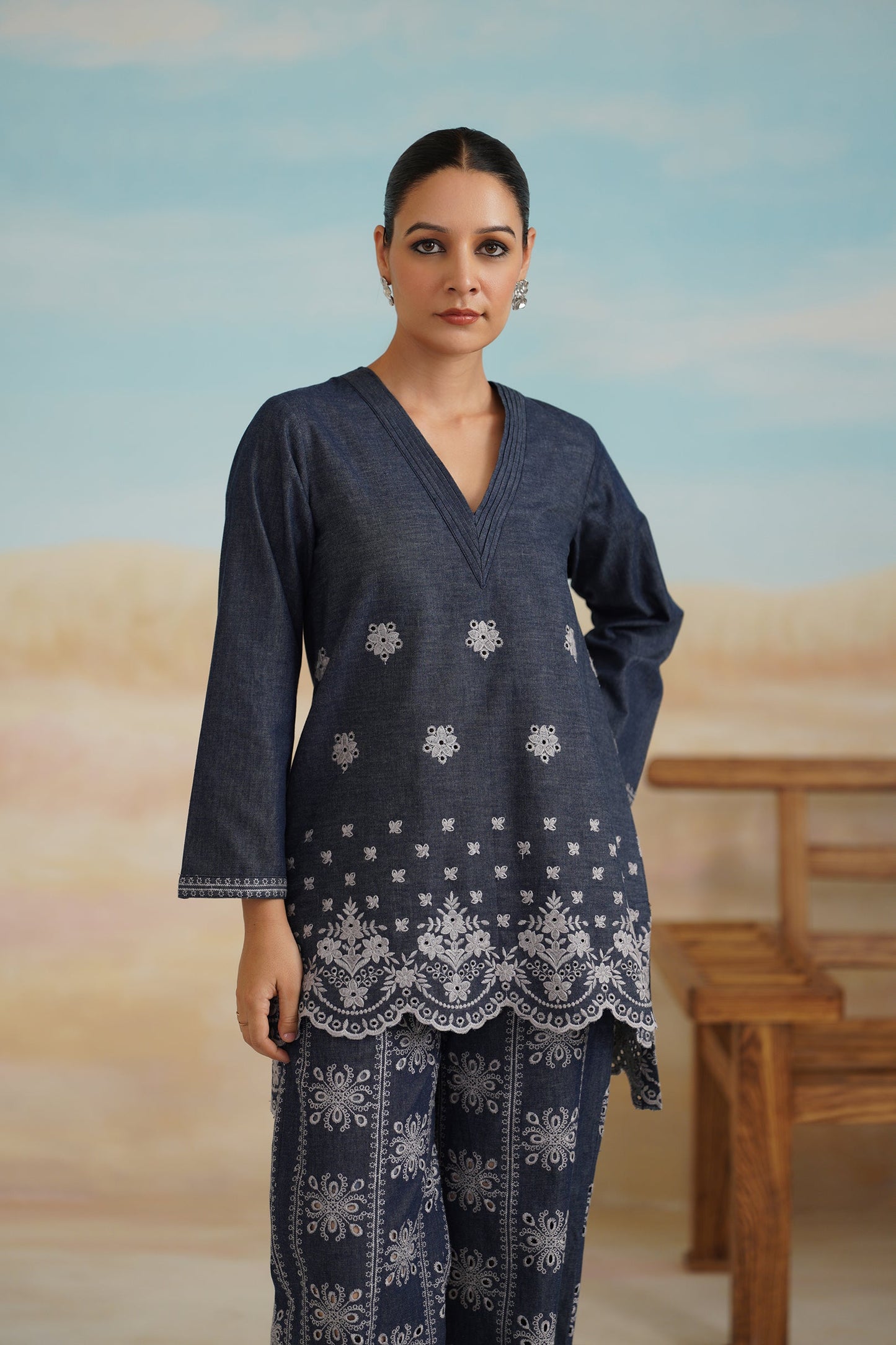 Denim Embroidered  Matching Set - Neetika Chopra