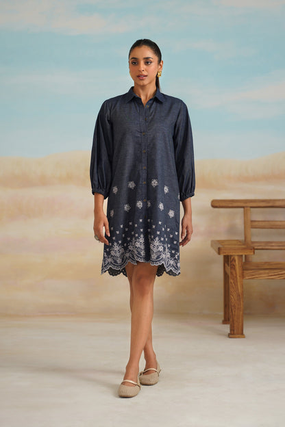 Flora Denim Embroidered Dress - Neetika Chopra