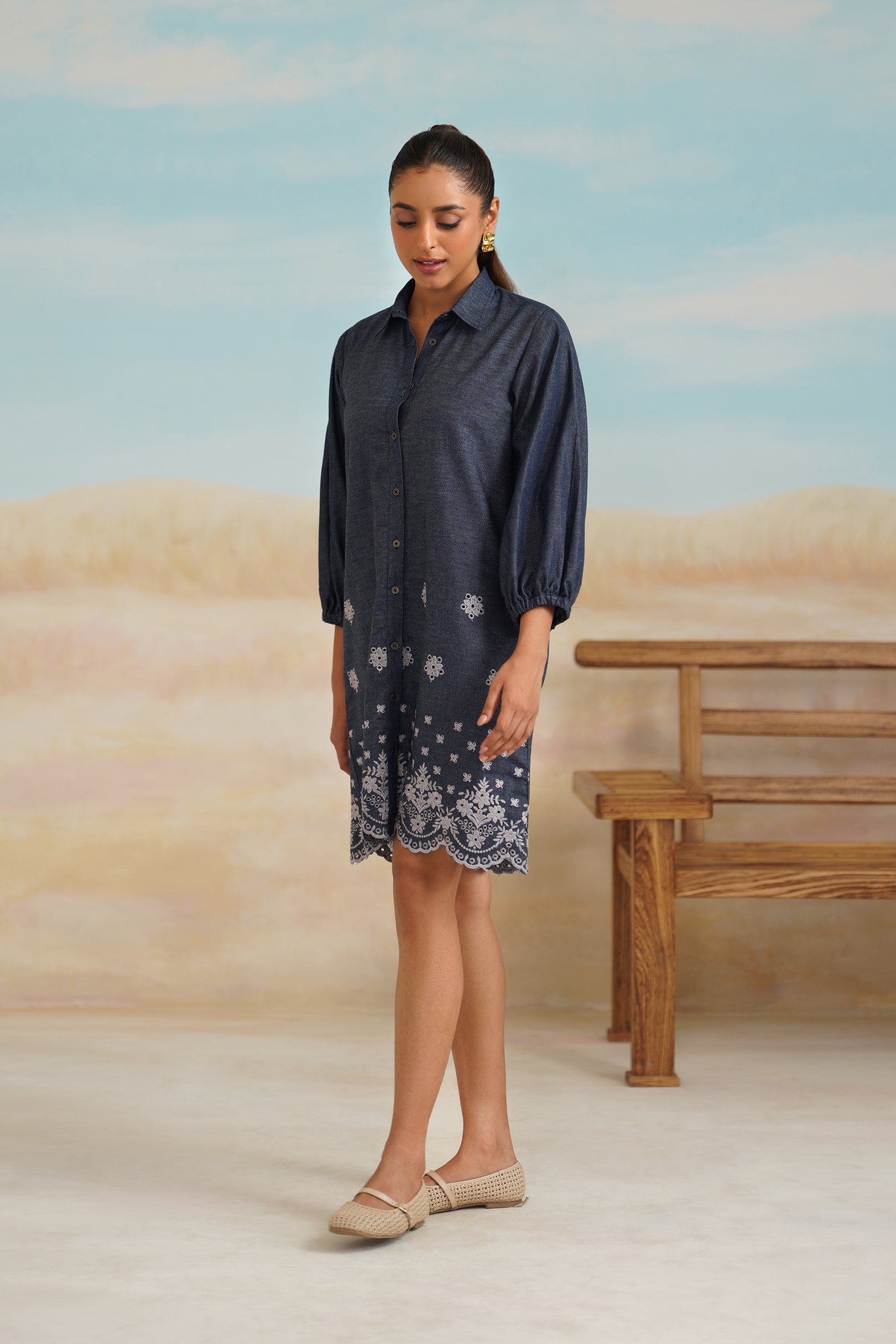 Flora Denim Embroidered Dress - Neetika Chopra