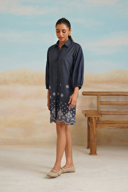 Flora Denim Embroidered Dress - Neetika Chopra