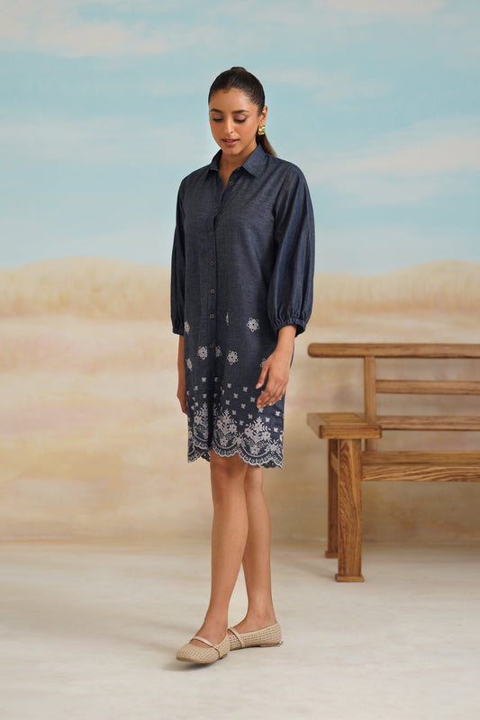 Flora Denim Embroidered Dress - Neetika Chopra