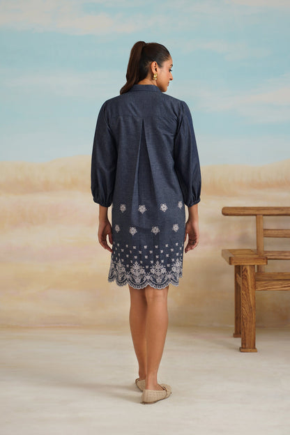 Flora Denim Embroidered Dress - Neetika Chopra