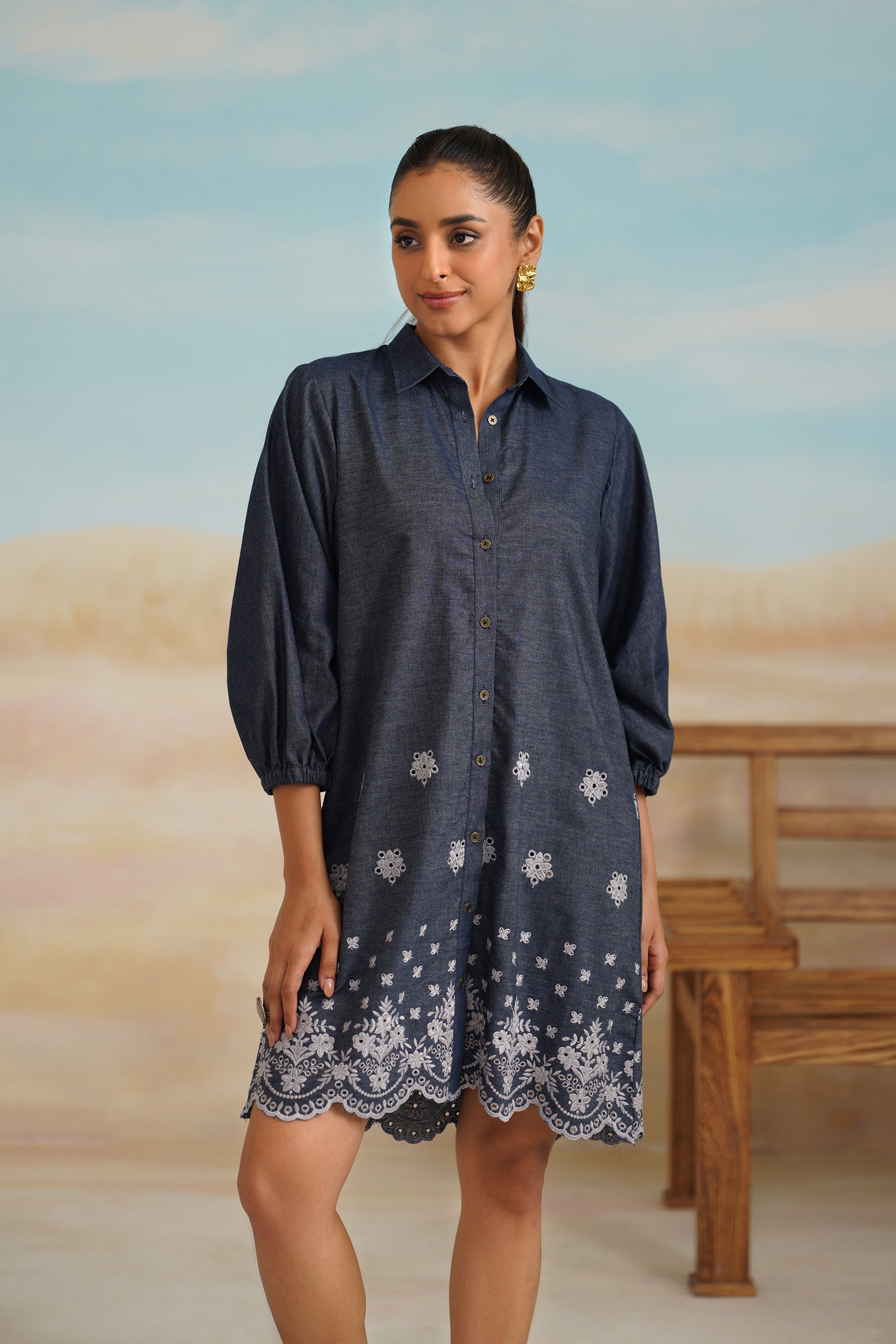 Flora Denim Embroidered Dress - Neetika Chopra