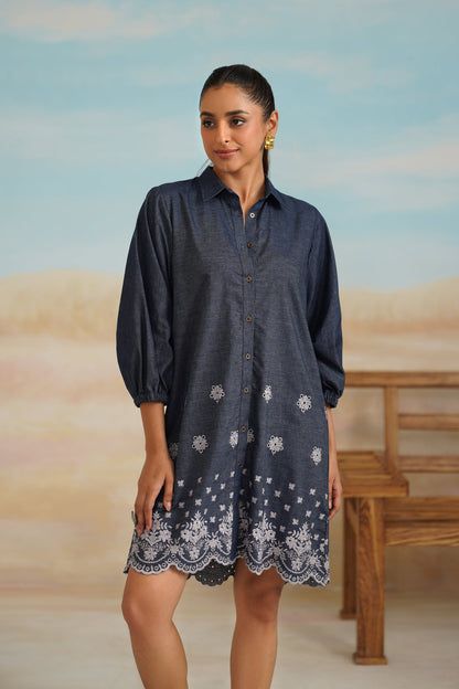 Flora Denim Embroidered Dress - Neetika Chopra