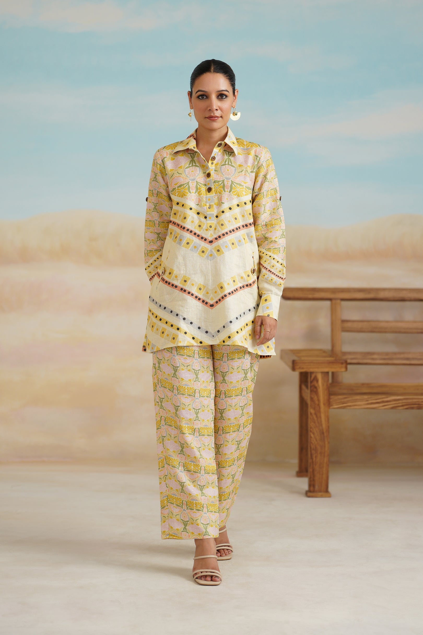 Topaz Pure Linen Printed Matching Set - Neetika Chopra