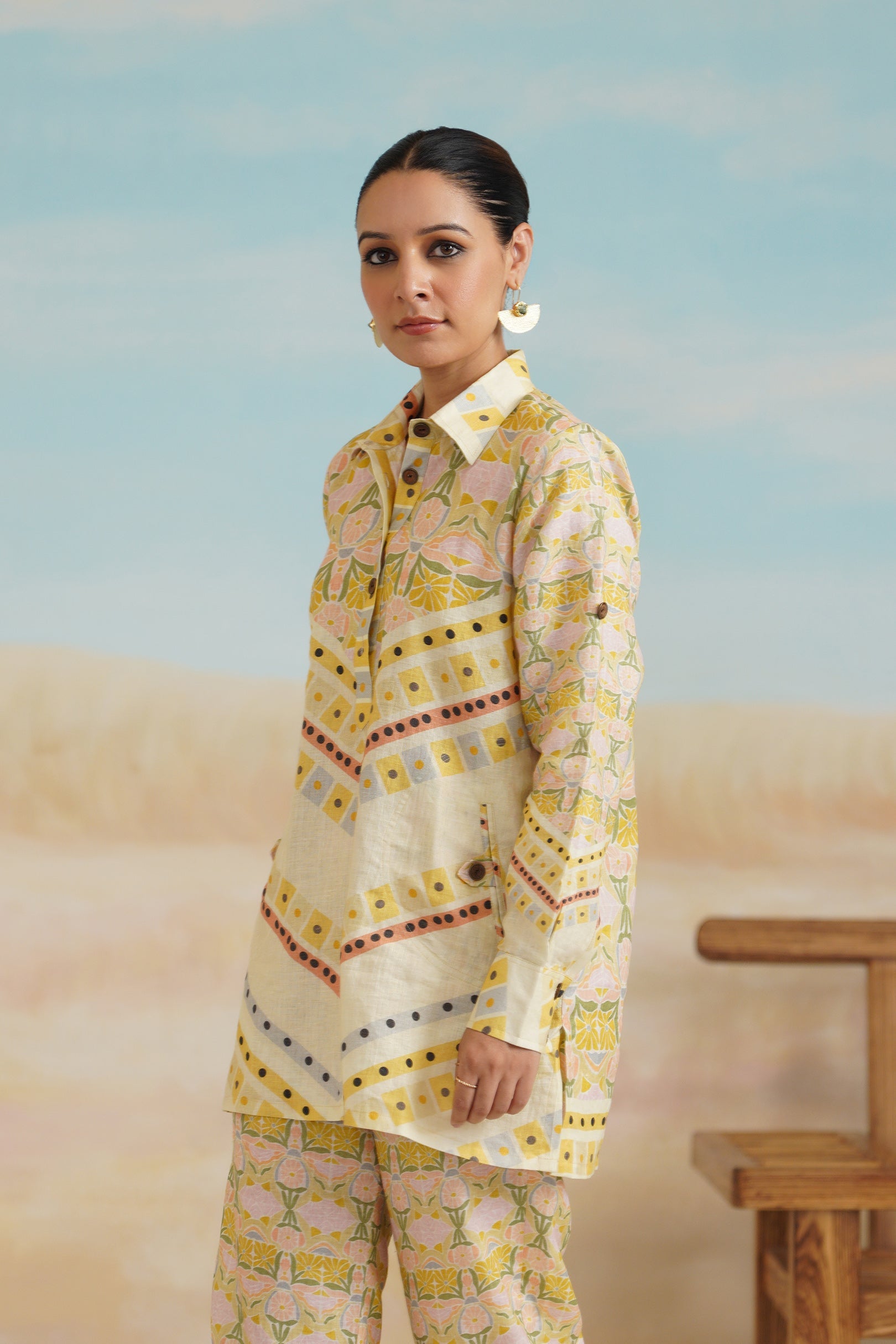 Topaz Pure Linen Printed Top - Neetika Chopra