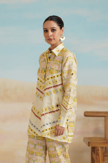 Topaz Pure Linen Printed Top - Neetika Chopra