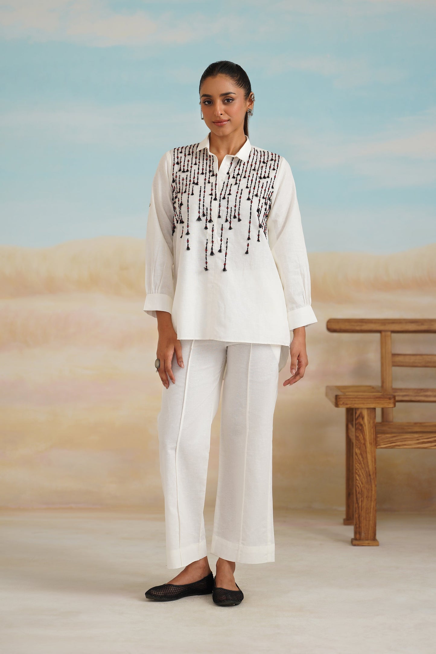 Shafak Cotton Linen Embroidered Matching set - Neetika Chopra