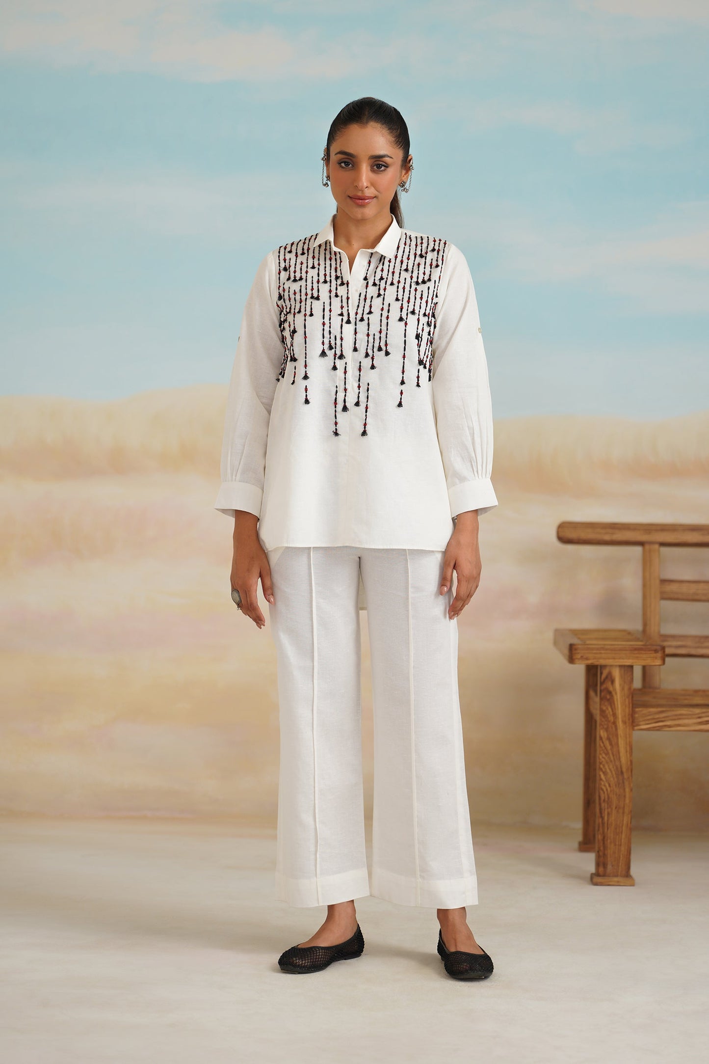 Shafak Cotton Linen Embroidered Matching set - Neetika Chopra