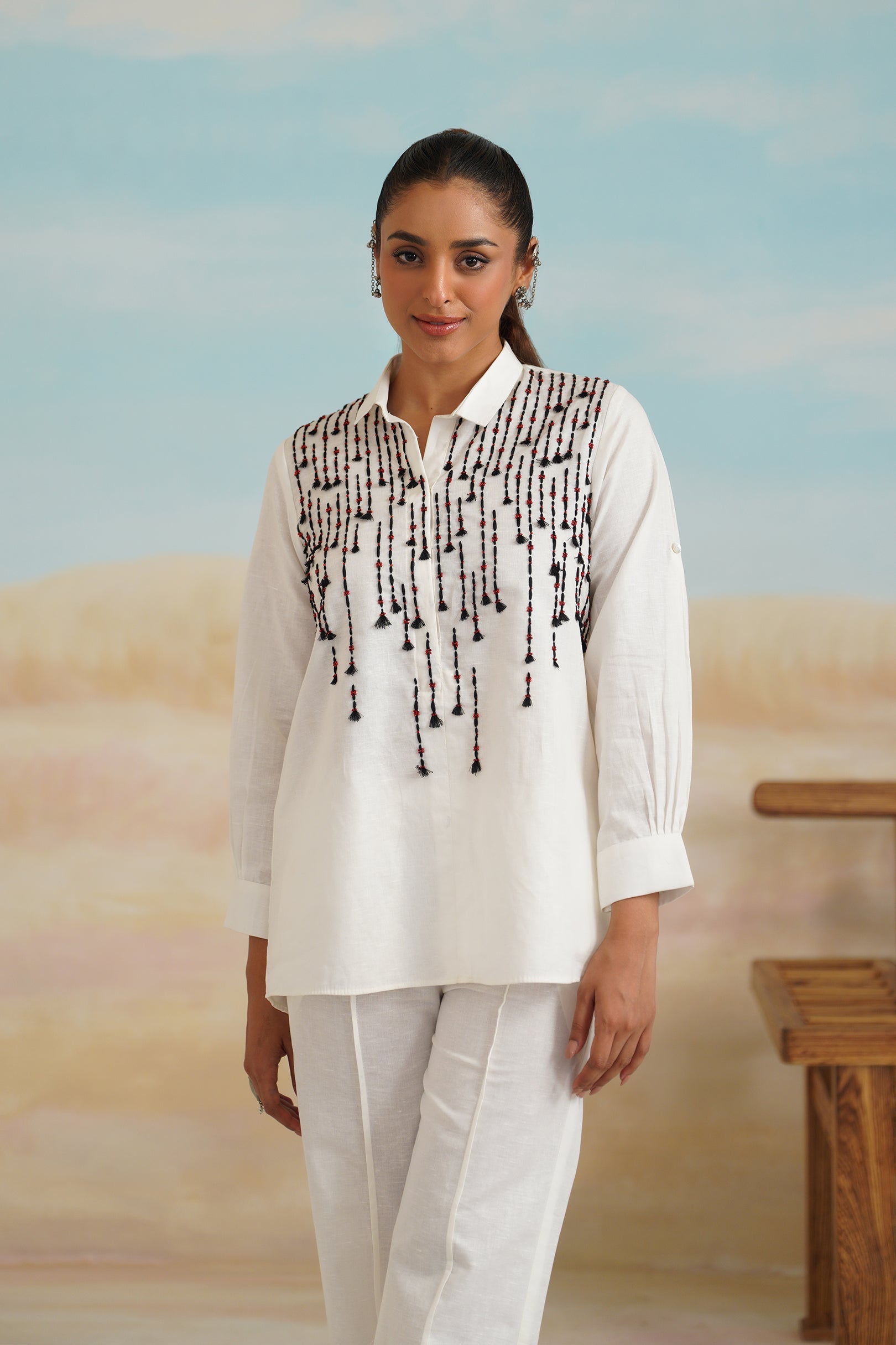 Shafak Cotton Linen Embroidered Matching set - Neetika Chopra