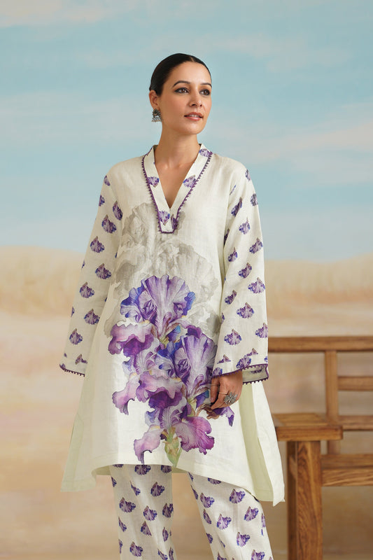 Orchid Pure Linen Printed Top - Neetika Chopra