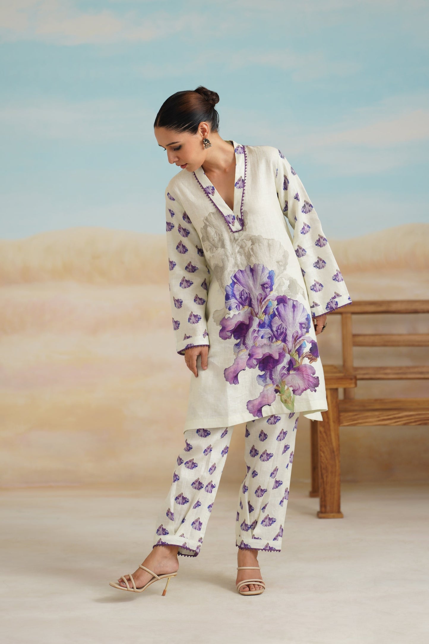 Orchid Pure Linen Printed Matching Set - Neetika Chopra