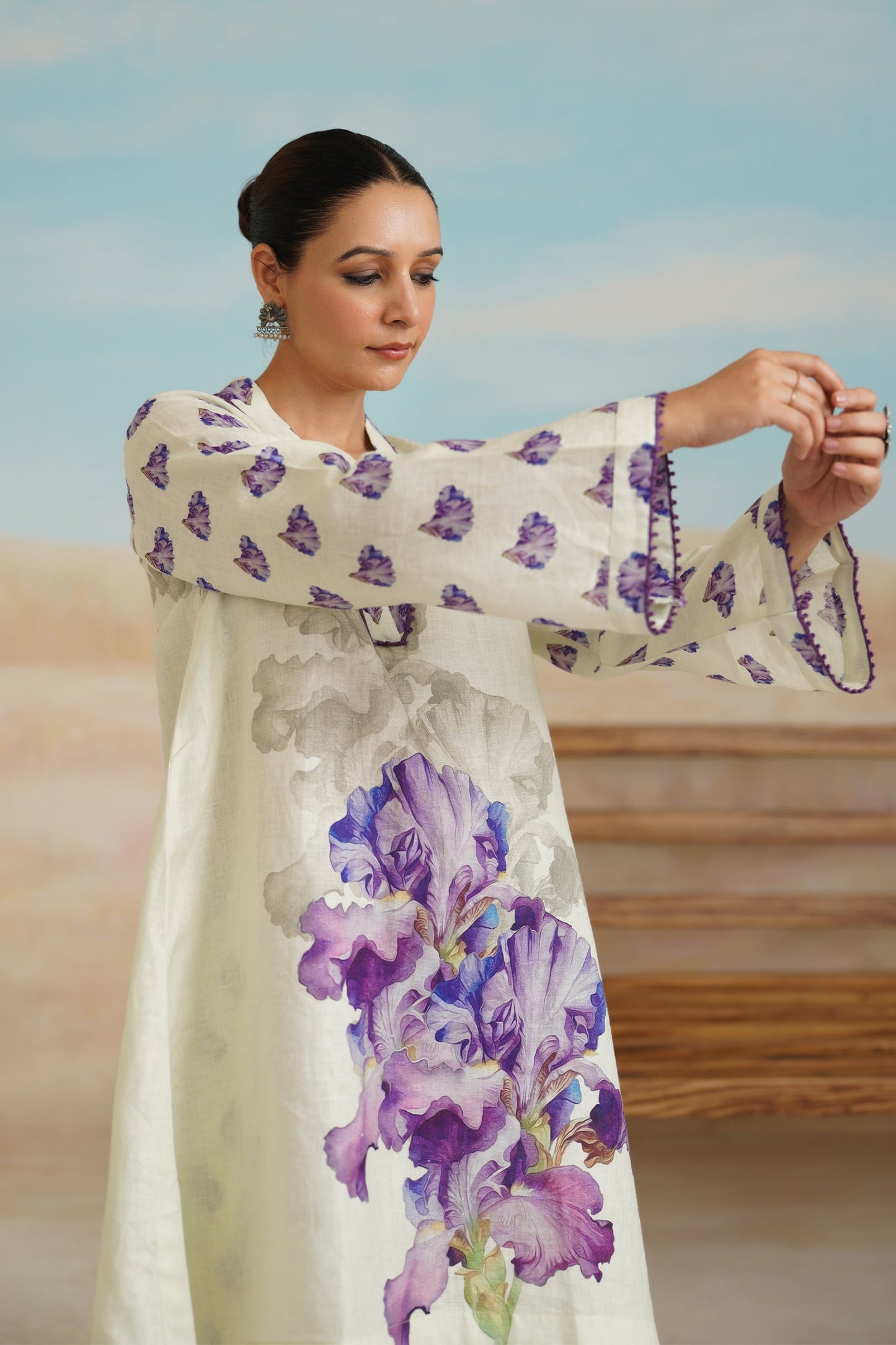 Orchid Pure Linen Printed Top - Neetika Chopra