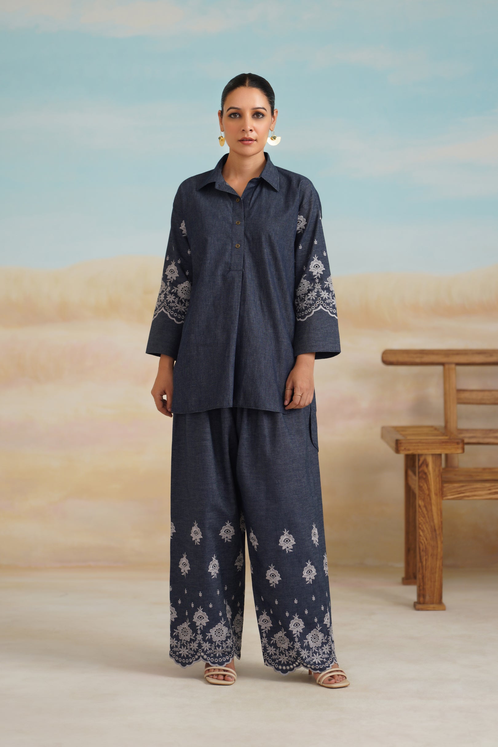 Chahat Denim Embroidered Matching Set - Neetika Chopra