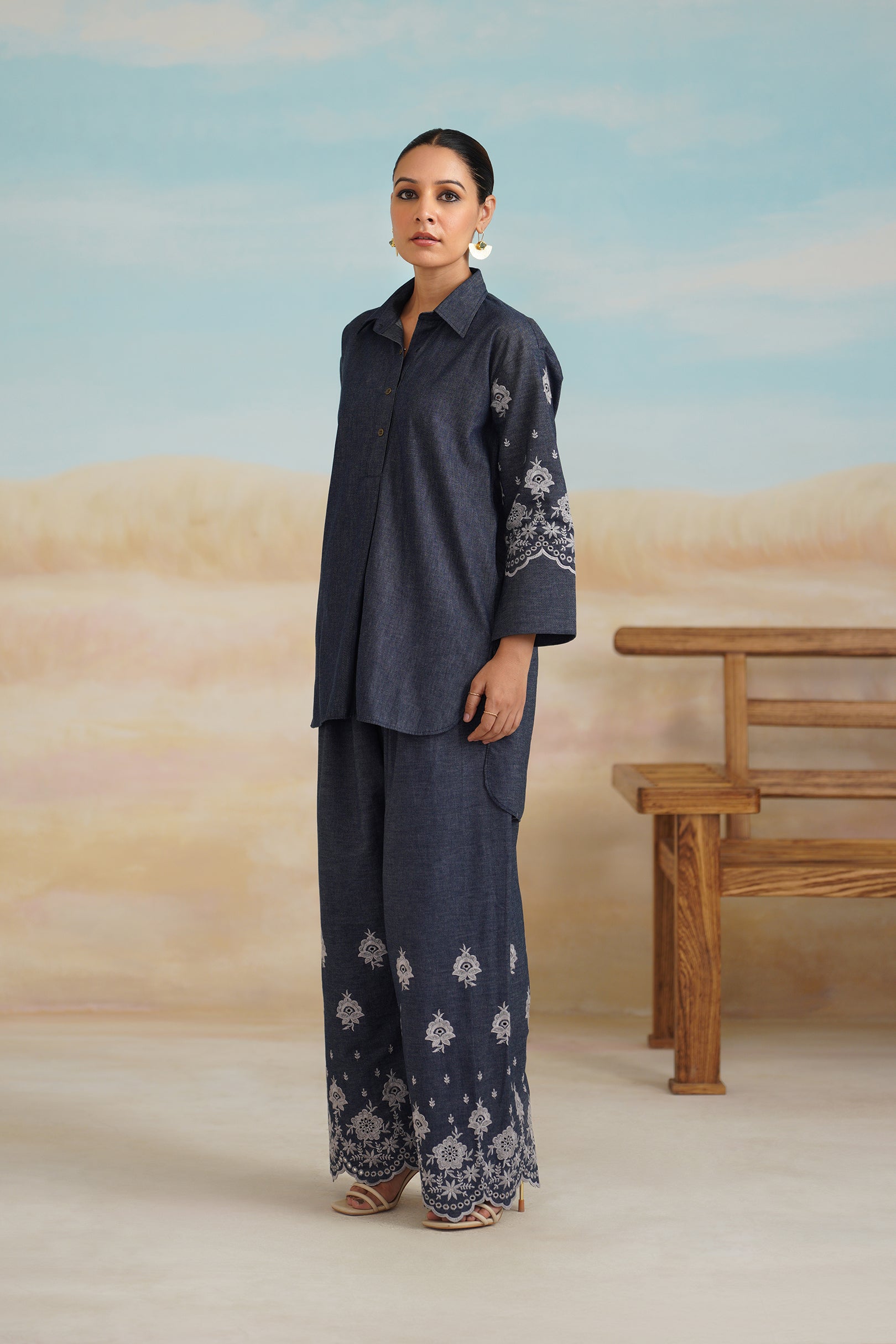 Chahat Denim Embroidered Matching Set - Neetika Chopra