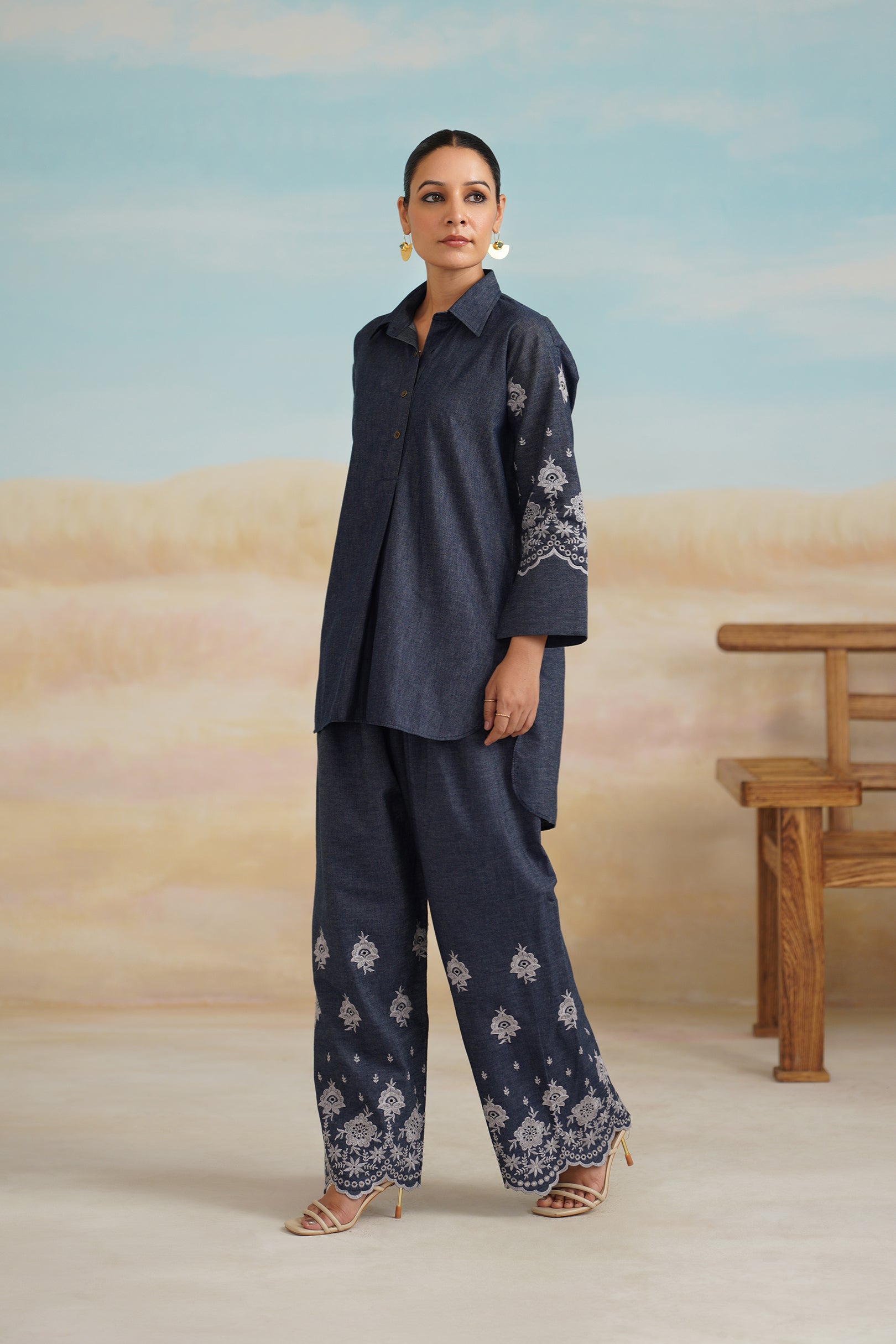 Chahat Denim Embroidered Matching Set - Neetika Chopra