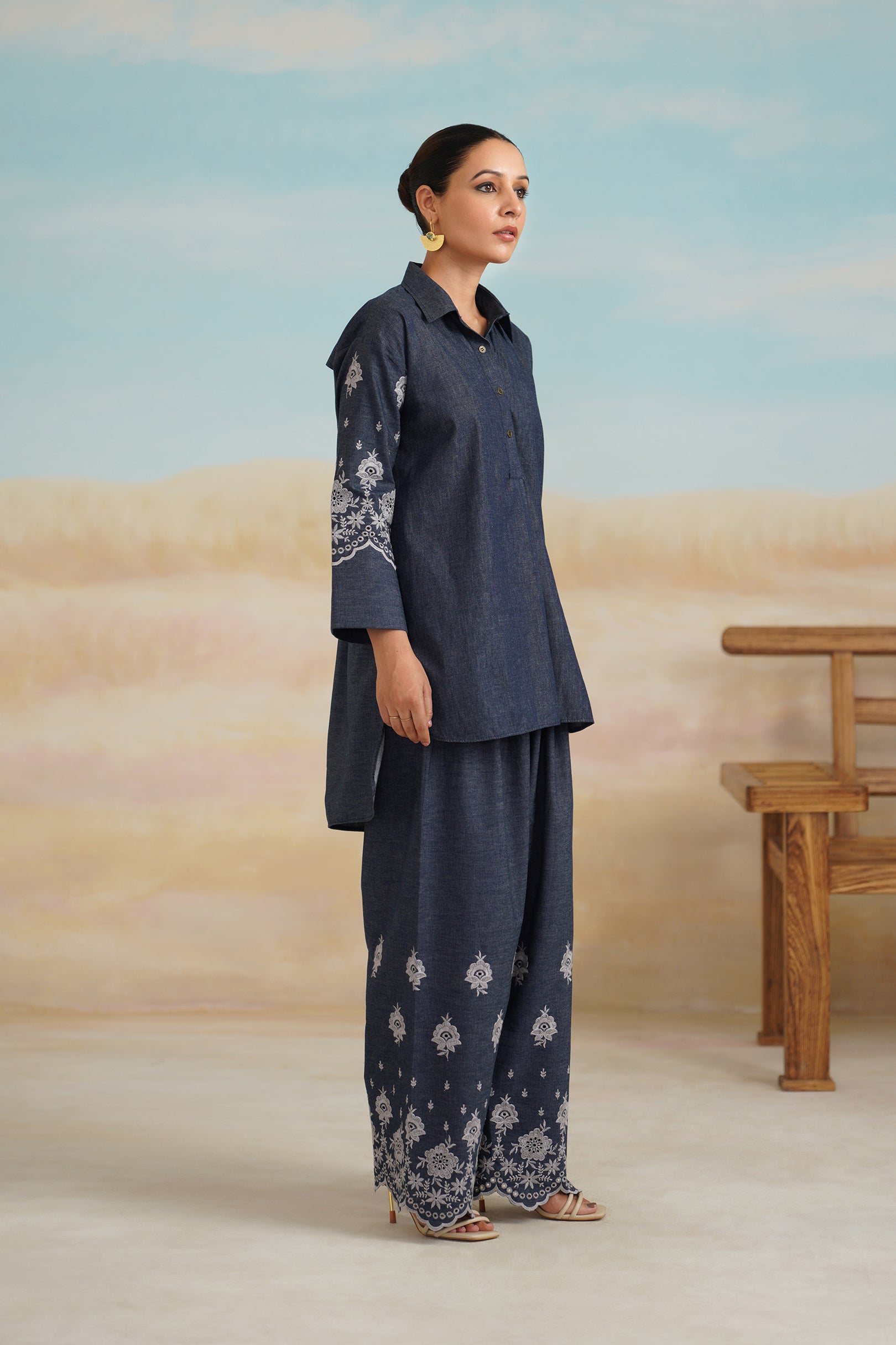 Chahat Denim Embroidered Matching Set - Neetika Chopra