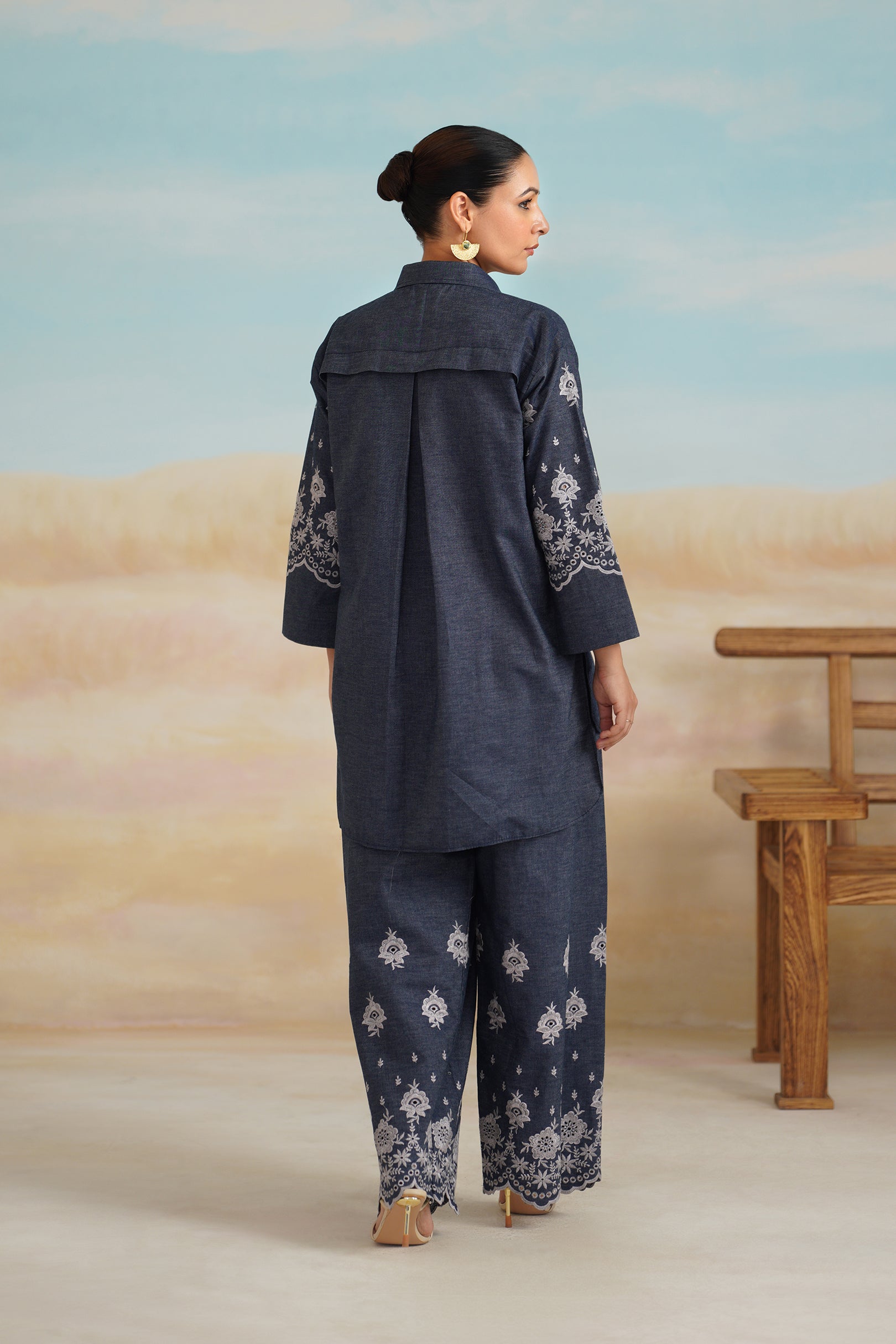 Chahat Denim Embroidered Matching Set - Neetika Chopra