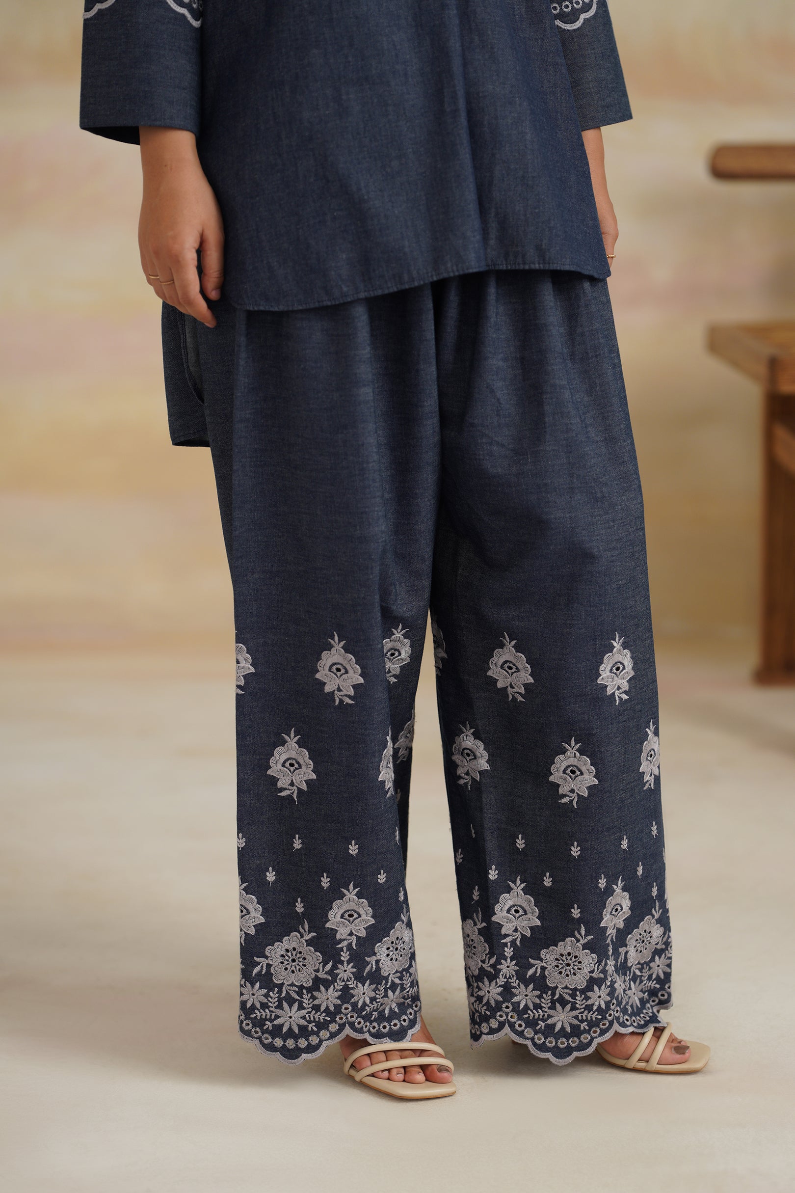 Chahat Denim Embroidered Matching Set - Neetika Chopra