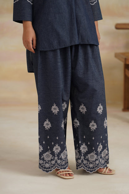 Chahat Denim Embroidered Matching Set - Neetika Chopra
