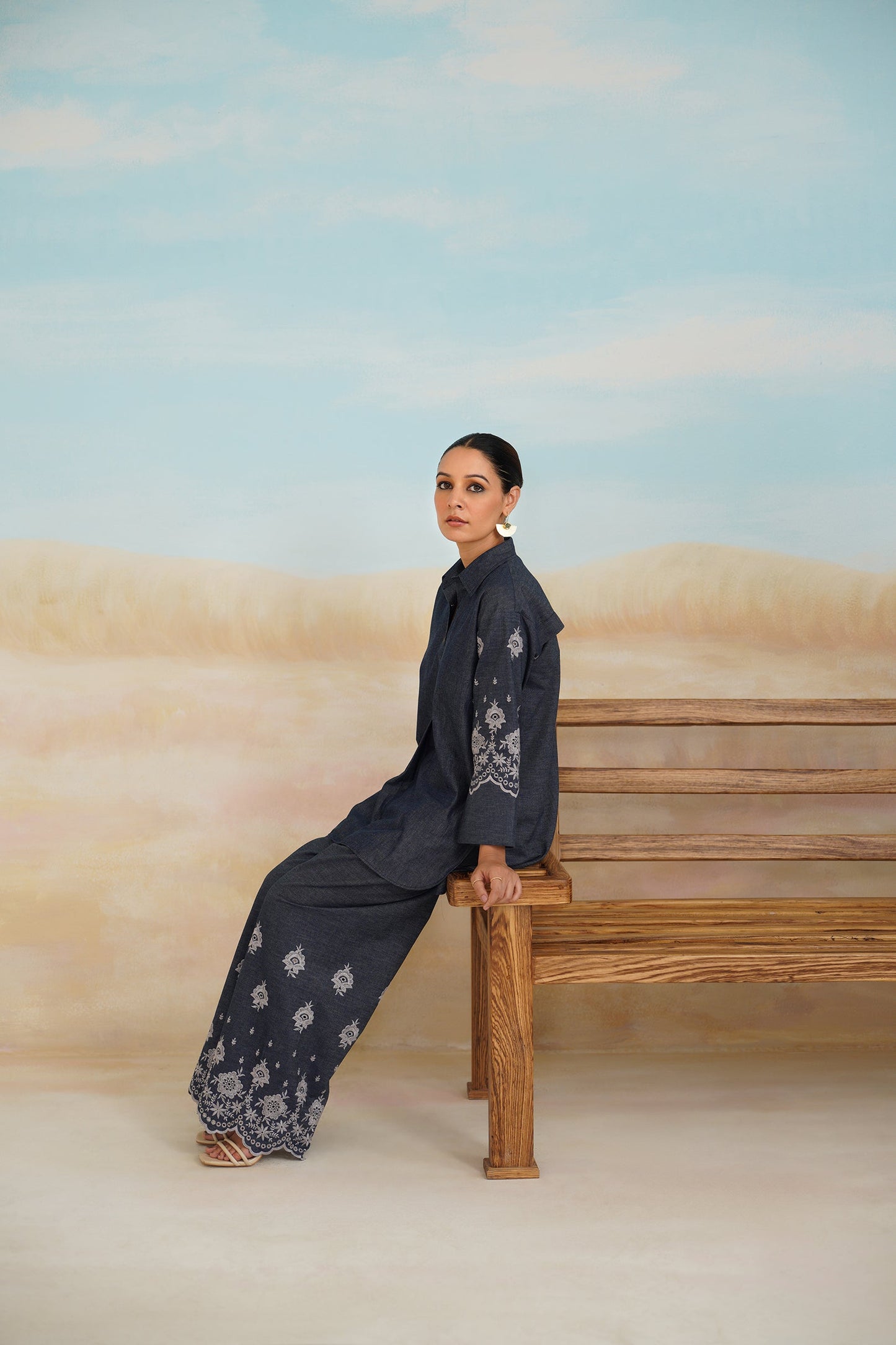 Chahat Denim Embroidered Matching Set - Neetika Chopra