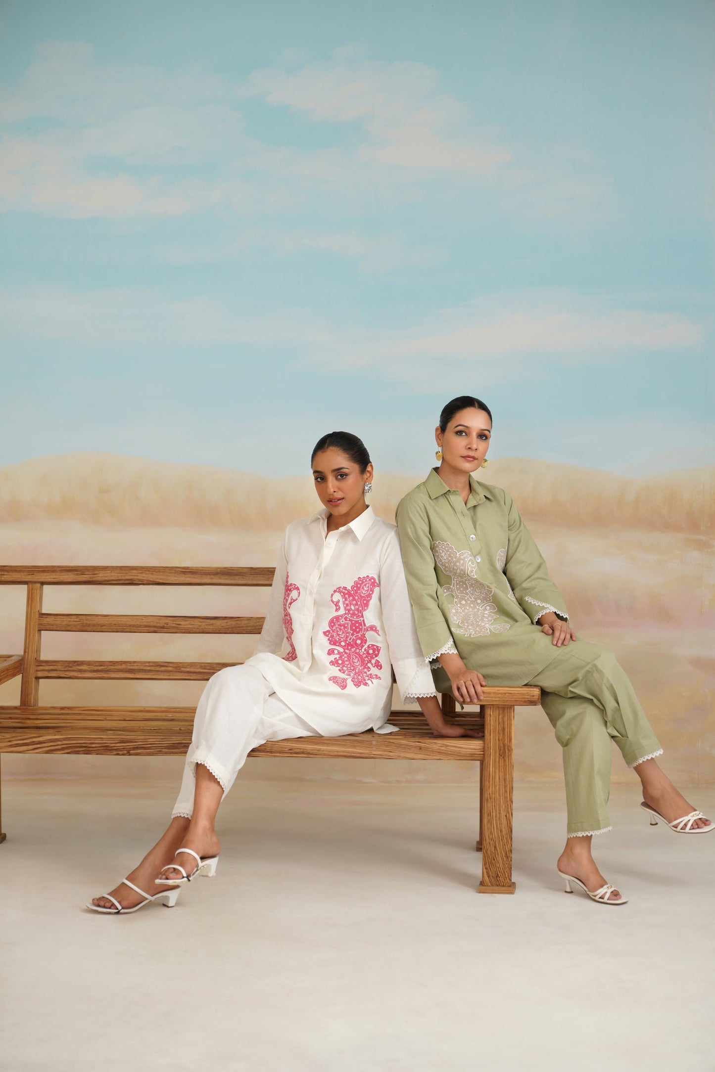 White Rose Cotton Linen Embroidered Matching Set - Neetika Chopra