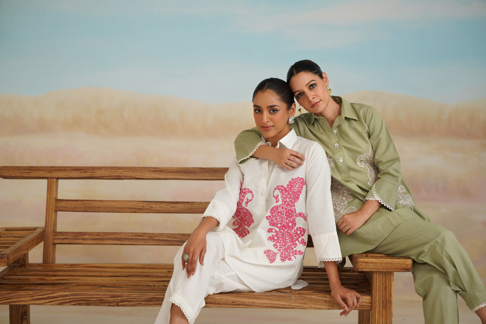 White Rose Cotton Linen Embroidered Matching Set - Neetika Chopra