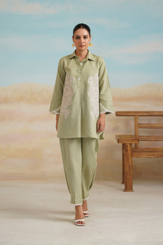 Ishika Cotton Linen Embroidered Matching Set - Neetika Chopra