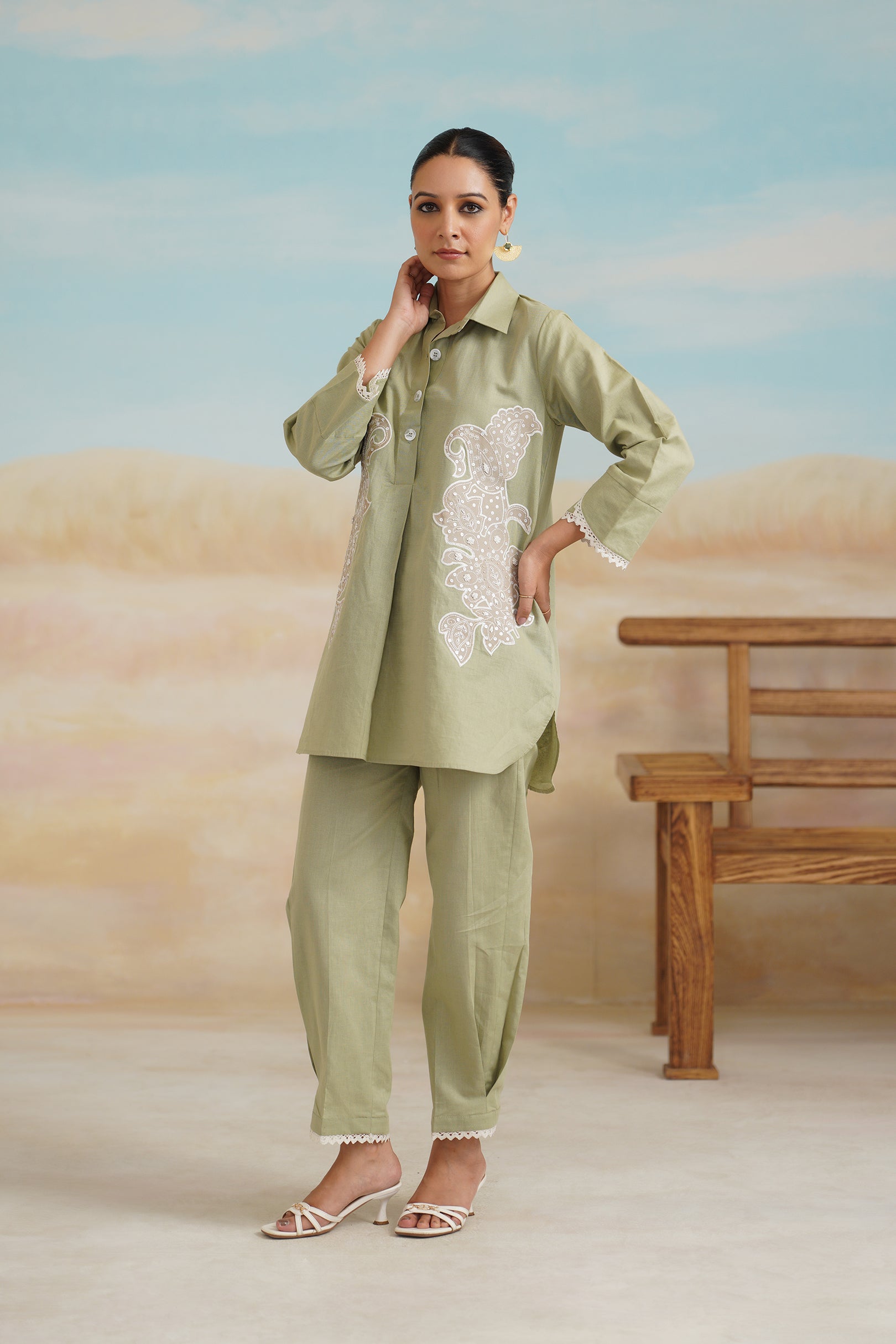 Ishika Cotton Linen Embroidered Matching Set - Neetika Chopra